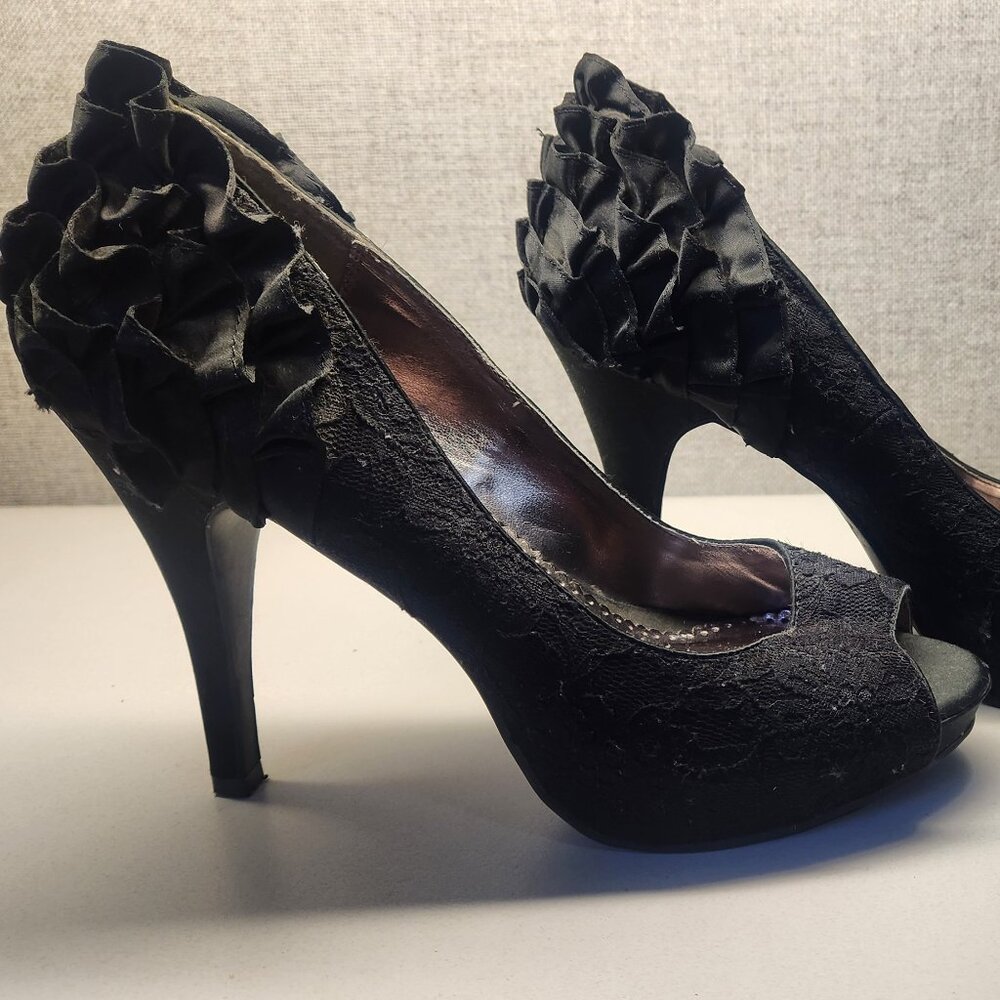 Rampage Lace and Ruffle Platform Heels